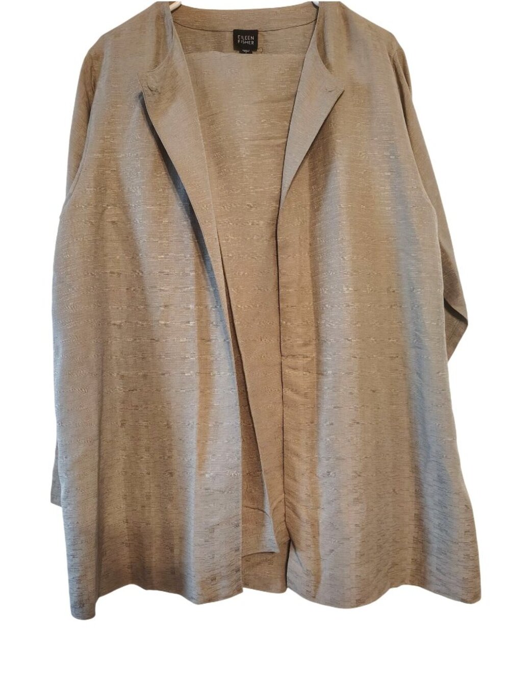 Eileen Fisher Large Silk Linen Blazer & Skirt Suit Set Taupe Textured Print READ